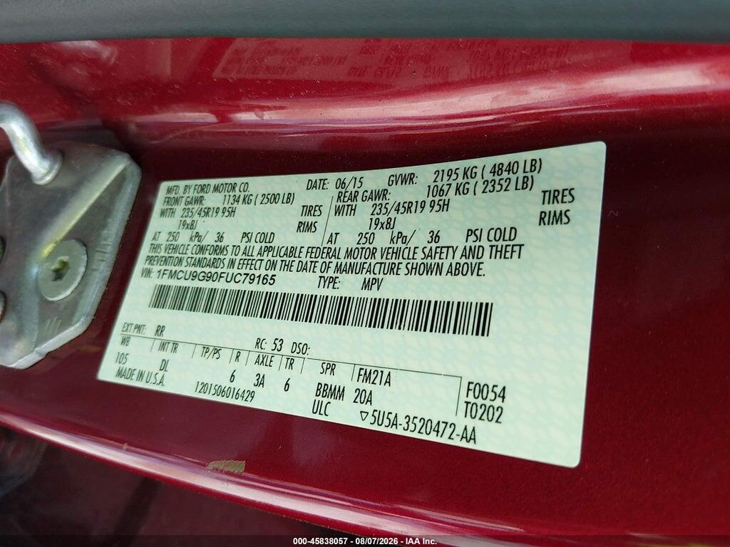 1FMCU9G90FUC79165 2015 FORD ESCAPE photo no. 9