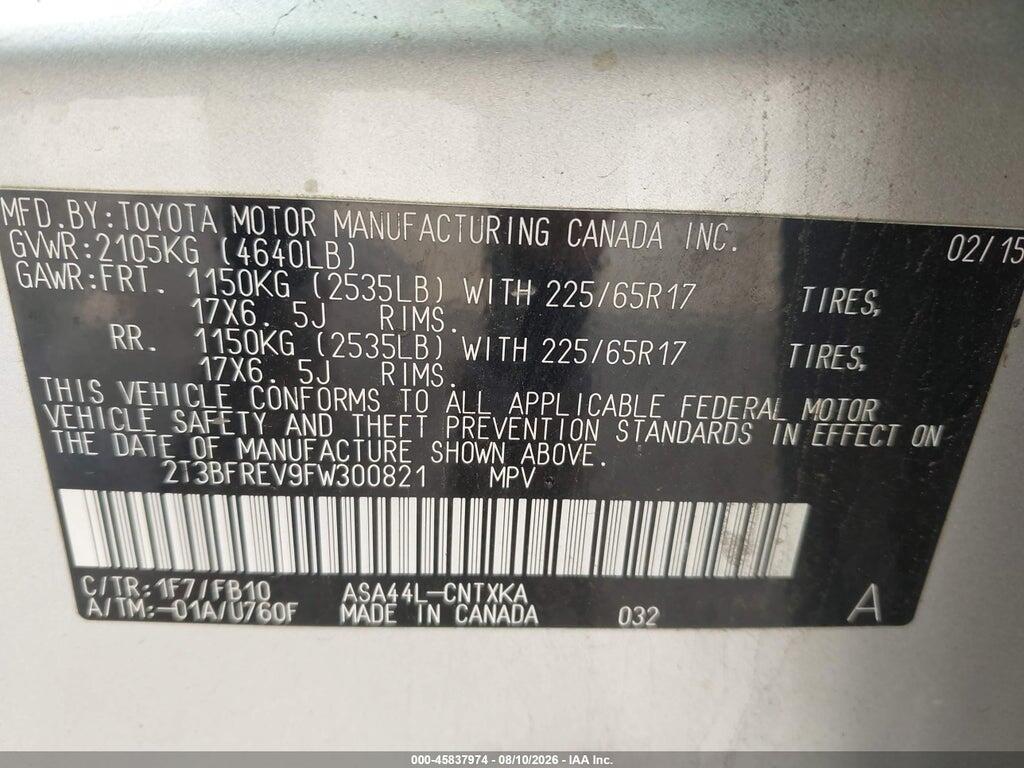 2T3BFREV9FW300821 2015 TOYOTA RAV4 photo no. 9