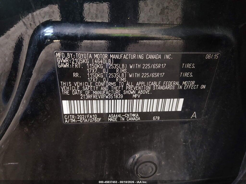 2T3RFREVXFW351839 2015 TOYOTA RAV4 photo no. 9