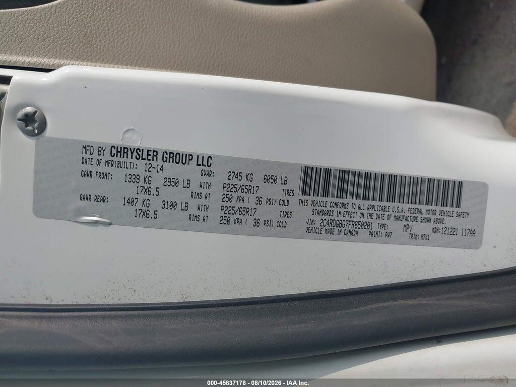 2C4RDGBG7FR650201 2015 DODGE GRAND CARAVAN photo no. 9