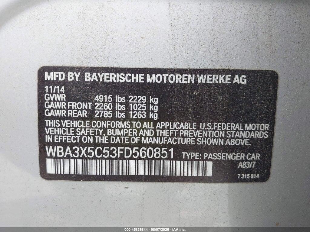 WBA3X5C53FD560851 2015 BMW 328I GRAN TURISMO photo no. 9