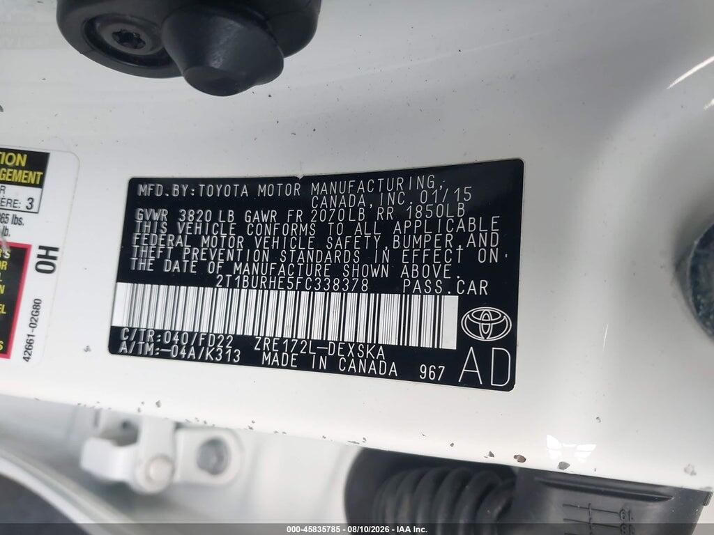 2T1BURHE5FC338378 2015 TOYOTA COROLLA photo no. 9