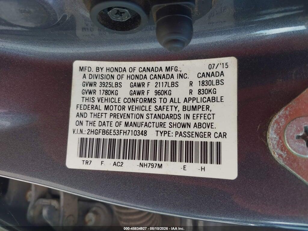 2HGFB6E53FH710348 2015 HONDA CIVIC photo no. 9