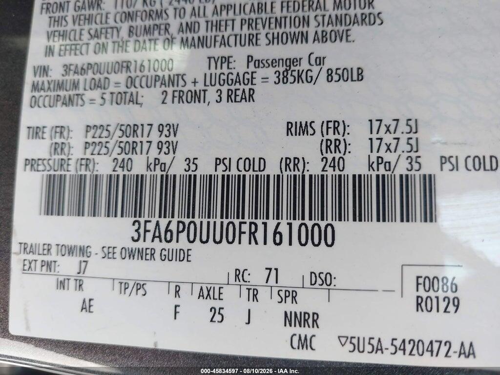 3FA6P0UU0FR161000 2015 FORD FUSION HYBRID photo no. 9