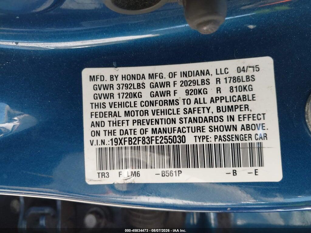 19XFB2F83FE255030 2015 HONDA CIVIC photo no. 9