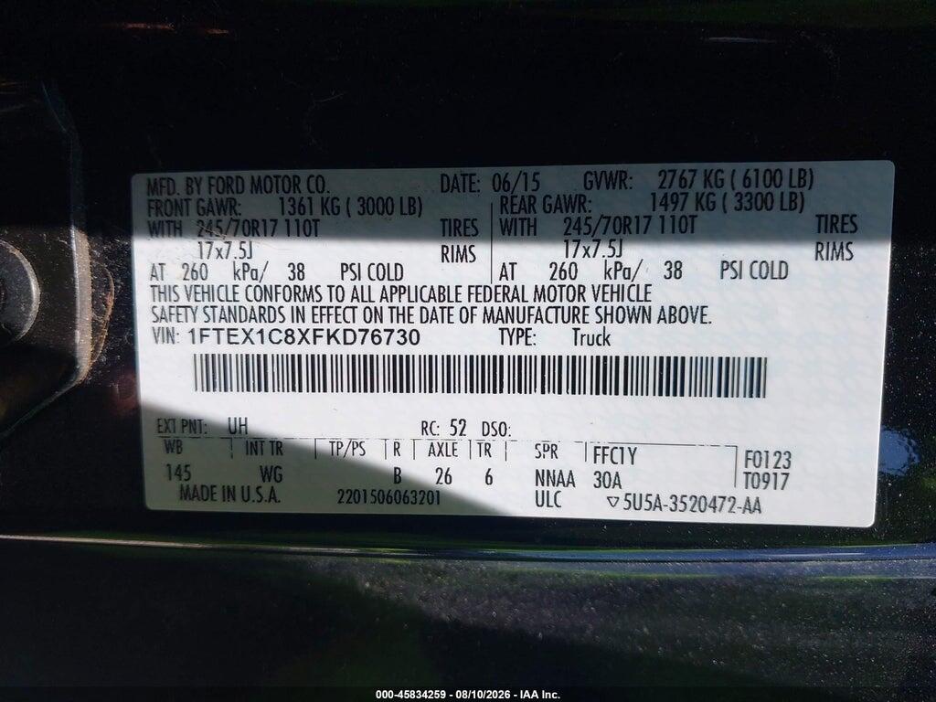 1FTEX1C8XFKD76730 2015 FORD F-150 photo no. 9