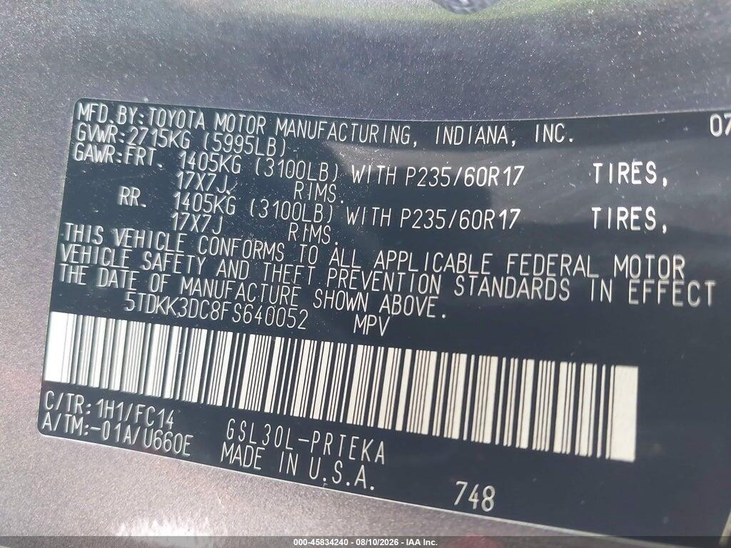 5TDKK3DC8FS640052 2015 TOYOTA SIENNA photo no. 9