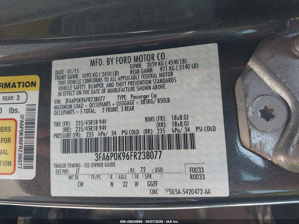 3FA6P0K96FR238077 2015 FORD FUSION photo no. 9