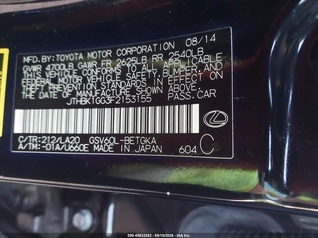 JTHBK1GG3F2153155 2015 LEXUS ES 350 photo no. 9