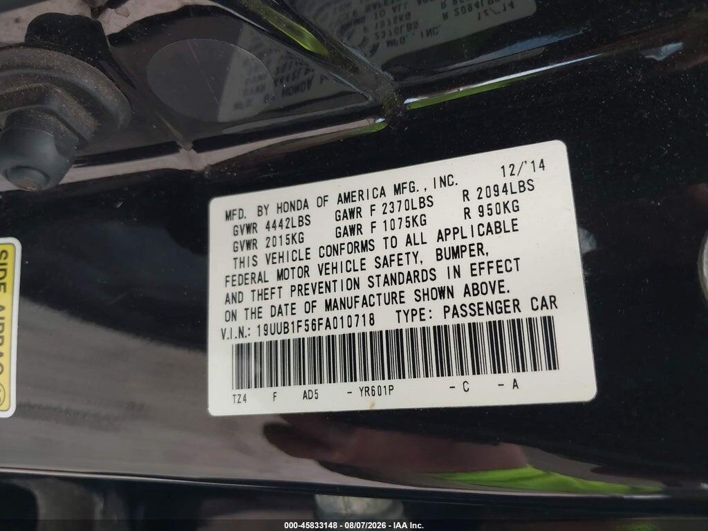 19UUB1F56FA010718 2015 ACURA TLX photo no. 9