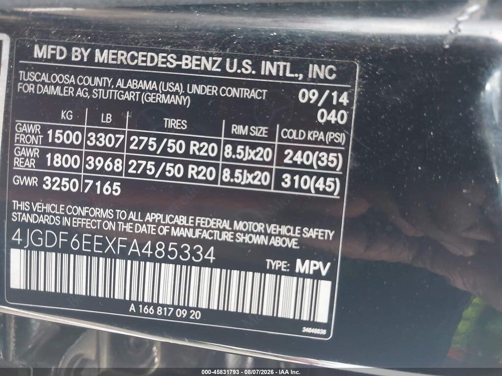 4JGDF6EEXFA485334 2015 MERCEDES-BENZ GL 450 photo no. 9