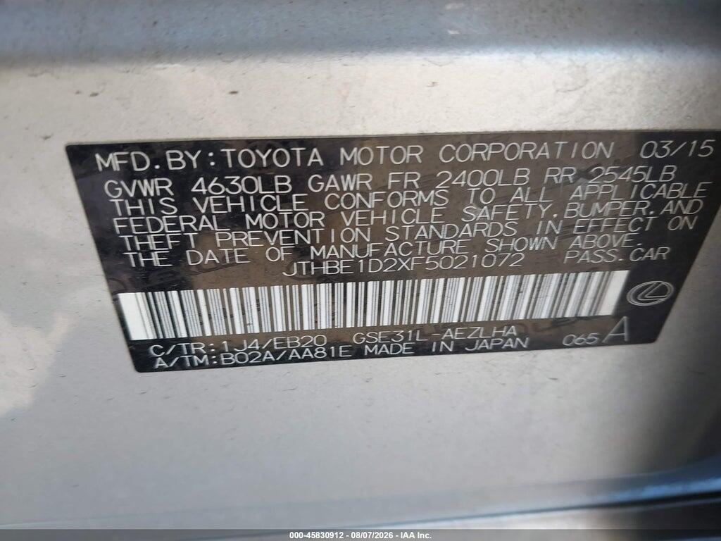 JTHBE1D2XF5021072 2015 LEXUS IS 350 photo no. 9
