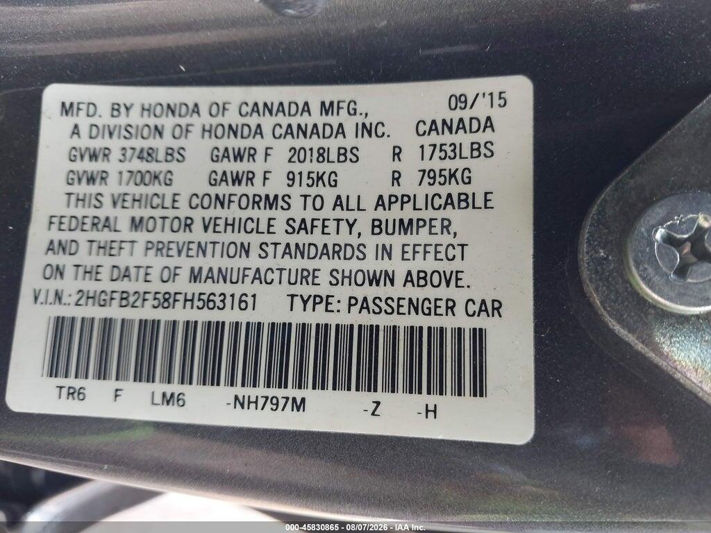 2HGFB2F58FH563161 2015 HONDA CIVIC photo no. 9
