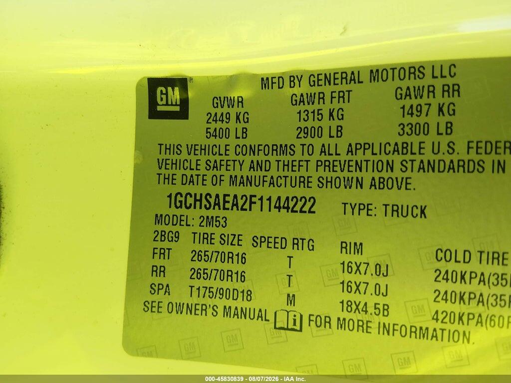 1GCHSAEA2F1144222 2015 CHEVROLET COLORADO photo no. 9