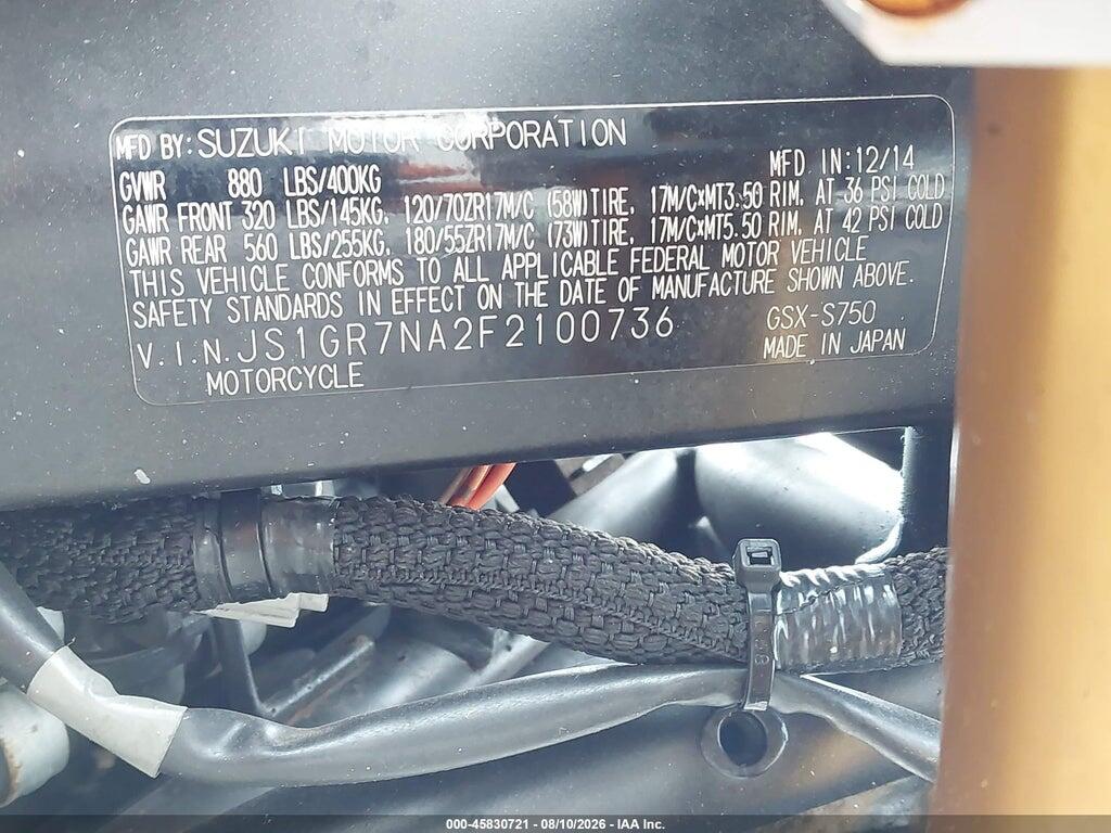JS1GR7NA2F2100736 2015 SUZUKI GSX-S750 photo no. 10