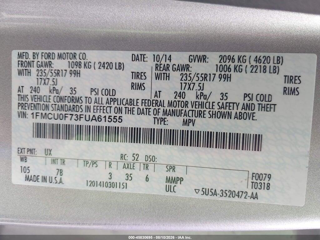 1FMCU0F73FUA61555 2015 FORD ESCAPE photo no. 9