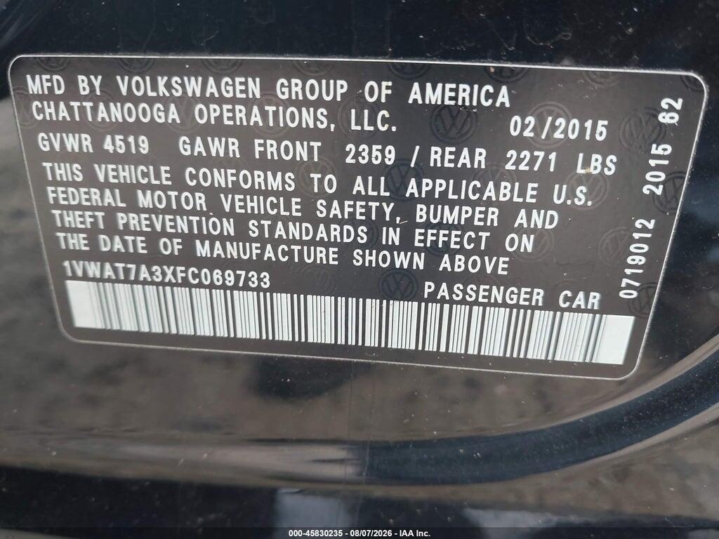 1VWAT7A3XFC069733 2015 VOLKSWAGEN PASSAT photo no. 9