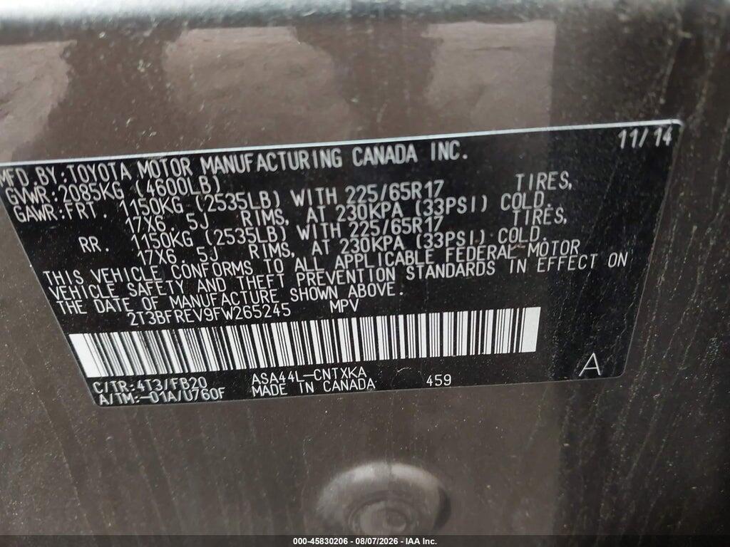 2T3BFREV9FW265245 2015 TOYOTA RAV4 photo no. 9