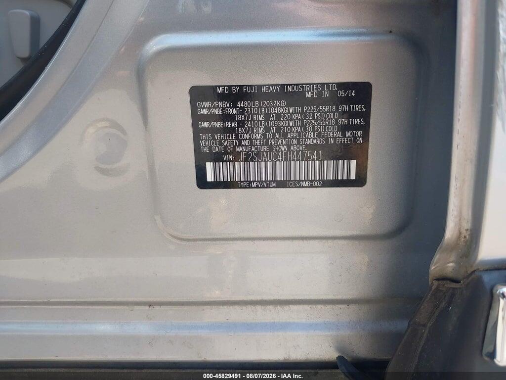 JF2SJAUC4FH447541 2015 SUBARU FORESTER photo no. 9