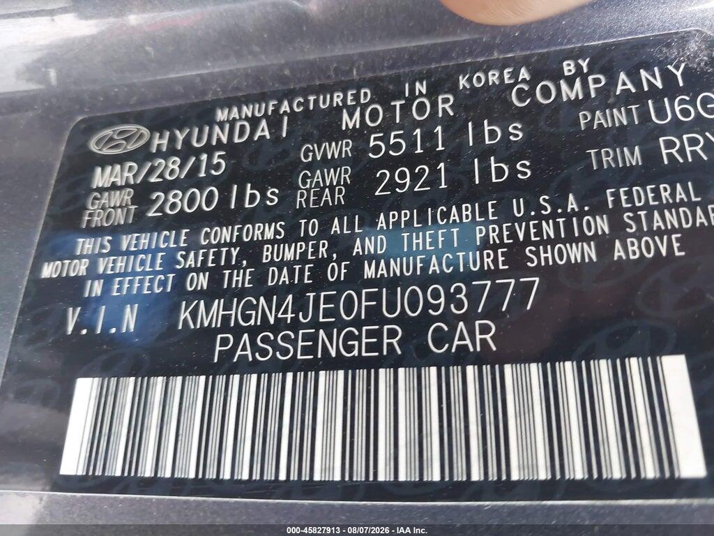KMHGN4JE0FU093777 2015 HYUNDAI GENESIS photo no. 9
