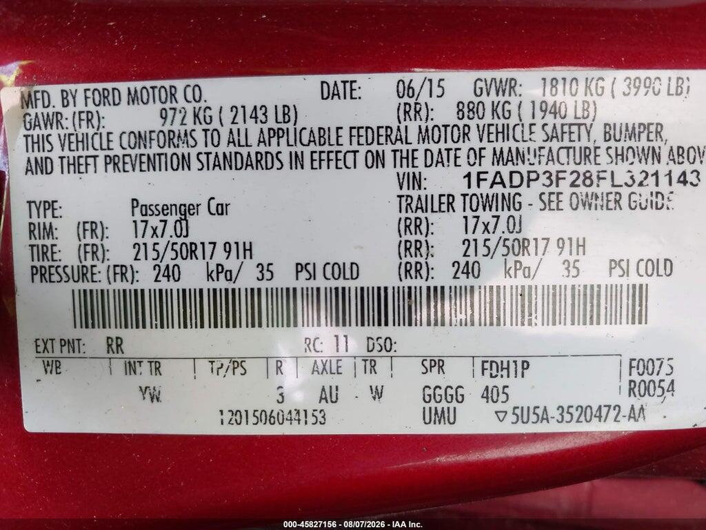 1FADP3F28FL321143 2015 FORD FOCUS photo no. 9