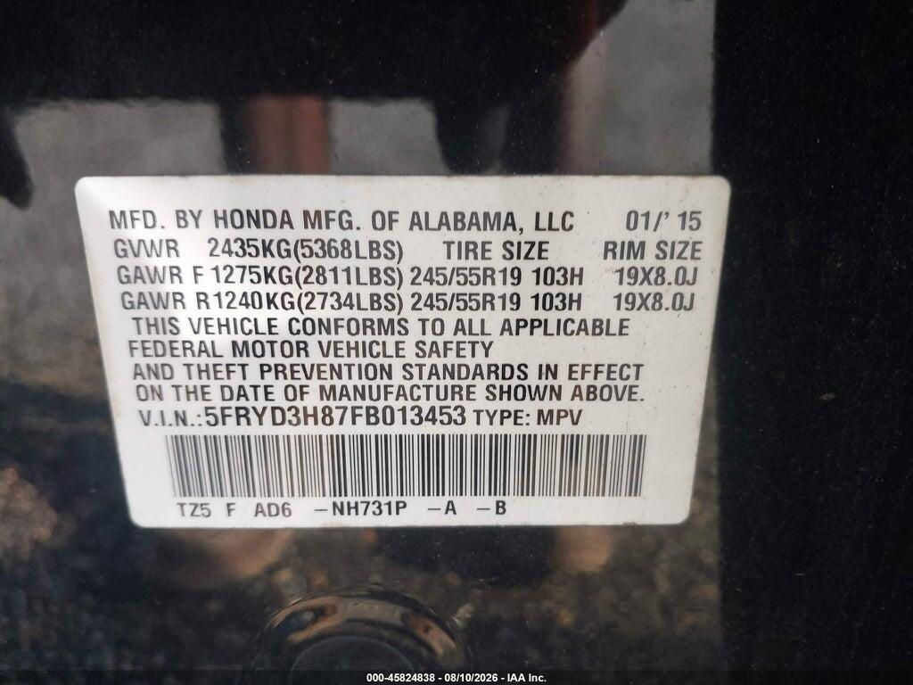 5FRYD3H87FB013453 2015 ACURA MDX photo no. 9
