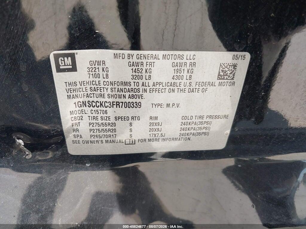 1GNSCCKC3FR700339 2015 CHEVROLET TAHOE photo no. 9
