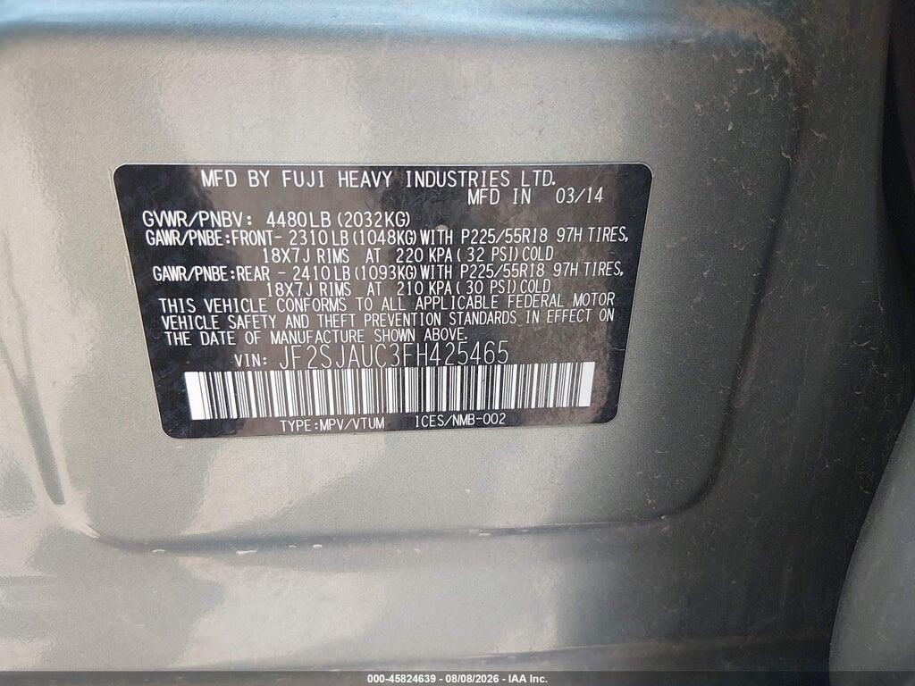 JF2SJAUC3FH425465 2015 SUBARU FORESTER photo no. 9