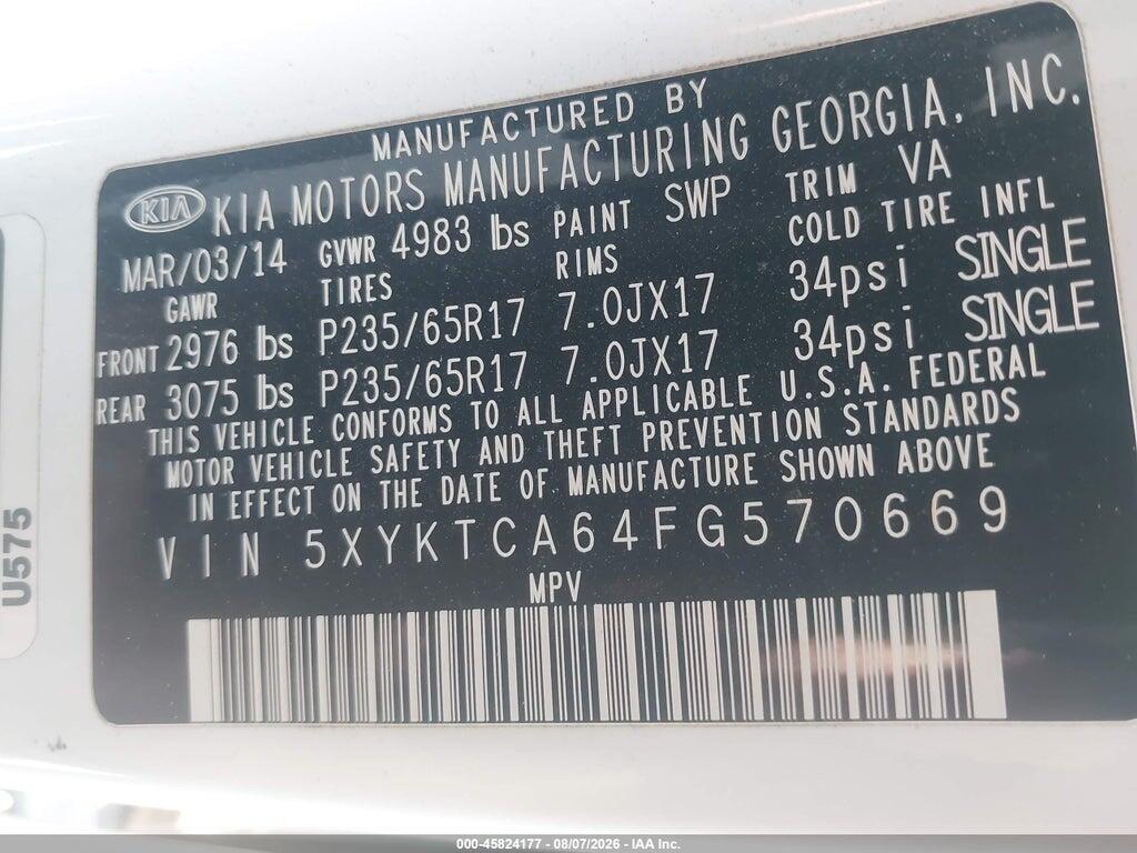 5XYKTCA64FG570669 2015 KIA SORENTO photo no. 9