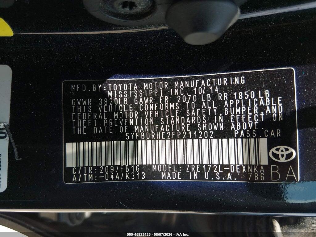 5YFBURHE2FP211202 2015 TOYOTA COROLLA photo no. 9
