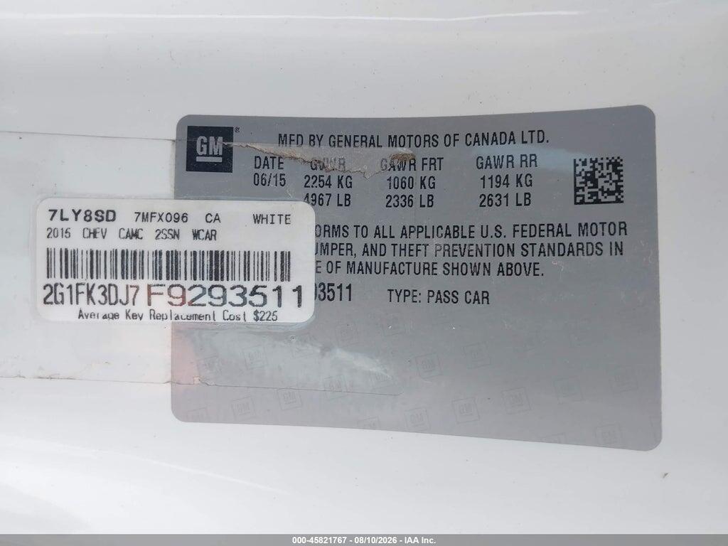 2G1FK3DJ7F9293511 2015 CHEVROLET CAMARO photo no. 9