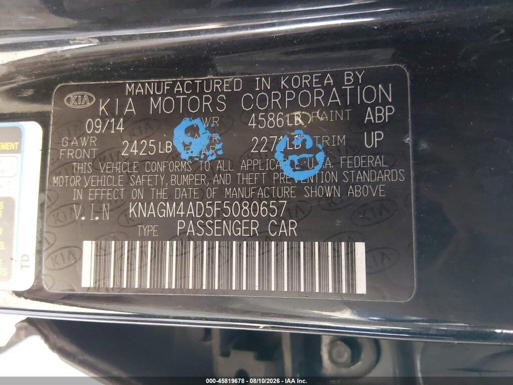 KNAGM4AD5F5080657 2015 KIA OPTIMA HYBRID photo no. 9