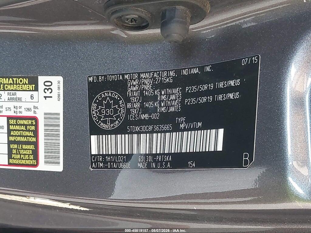 5TDXK3DC8FS635665 2015 TOYOTA SIENNA photo no. 9