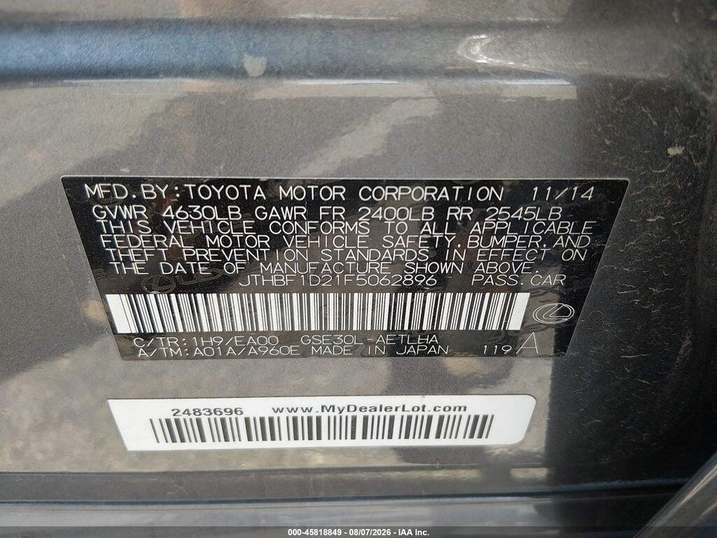JTHBF1D21F5062896 2015 LEXUS IS 250 photo no. 9