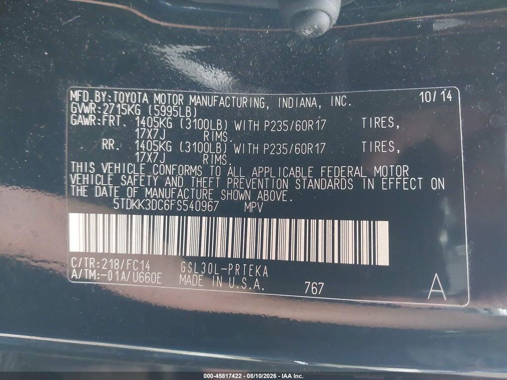 5TDKK3DC6FS540967 2015 TOYOTA SIENNA photo no. 9