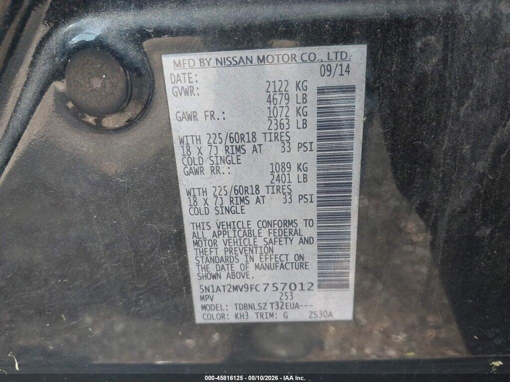 5N1AT2MV9FC757012 2015 NISSAN ROGUE photo no. 9