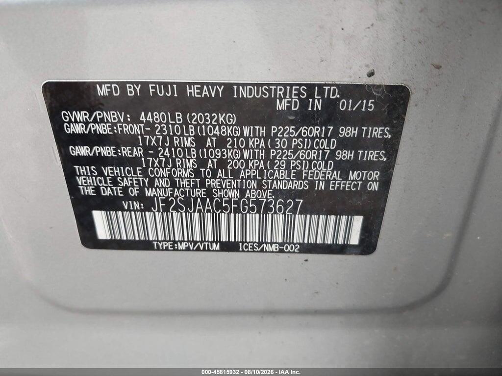 JF2SJAAC5FG573627 2015 SUBARU FORESTER photo no. 9