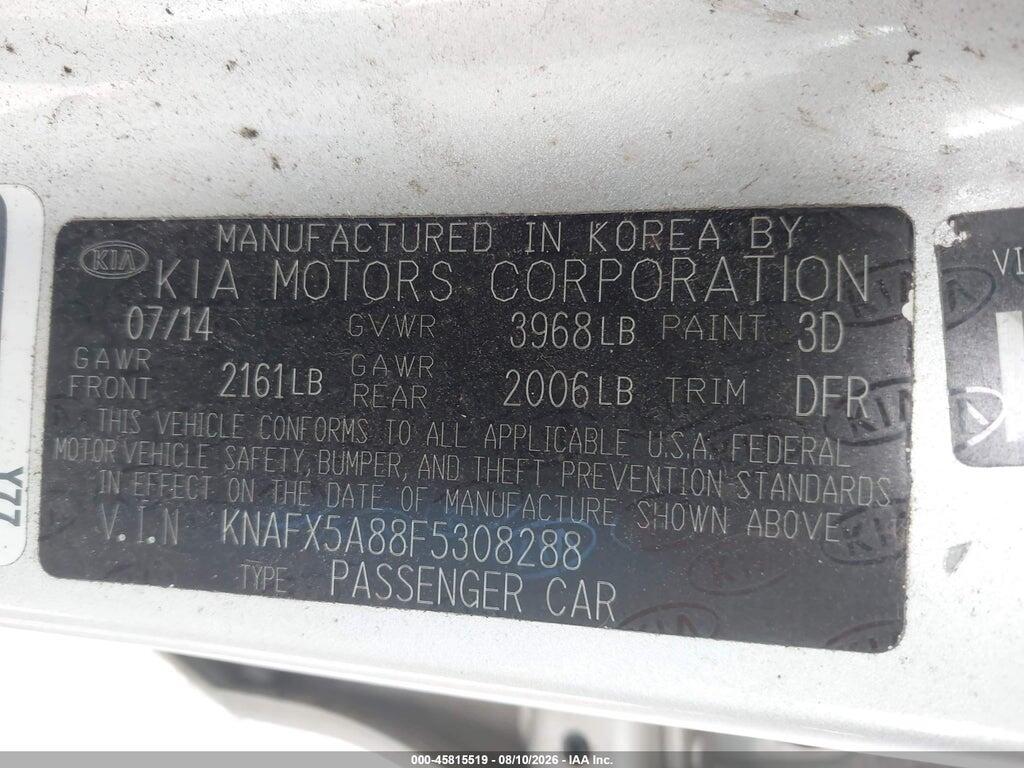 KNAFX5A88F5308288 2015 KIA FORTE photo no. 9