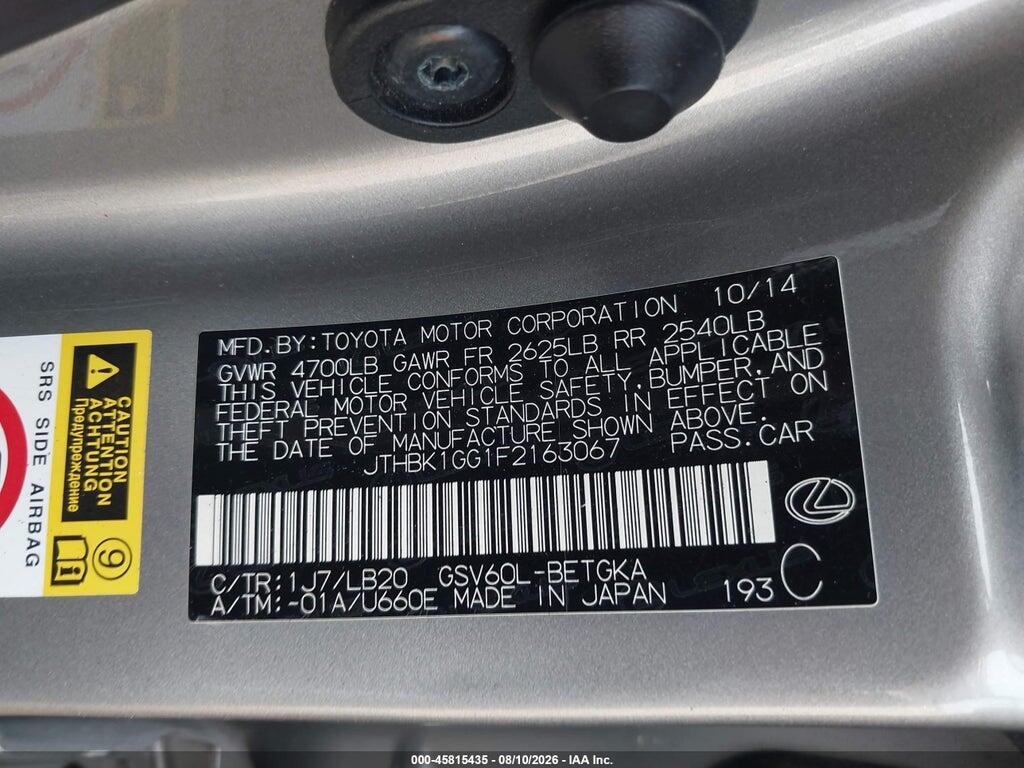 JTHBK1GG1F2163067 2015 LEXUS ES 350 photo no. 9