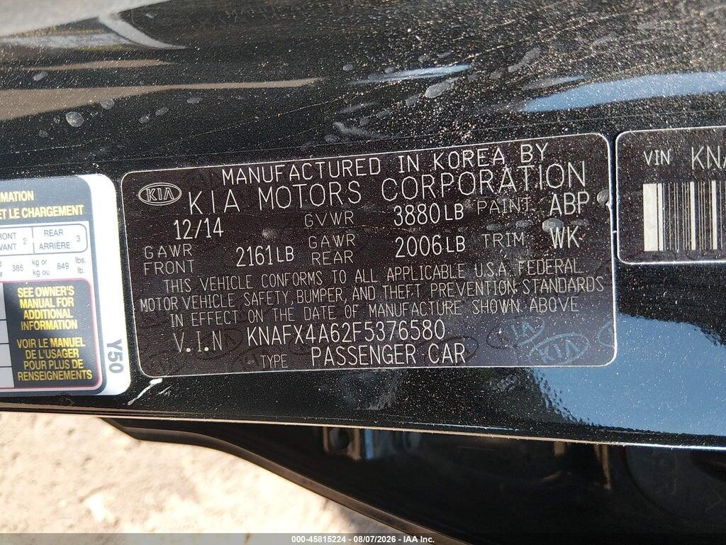KNAFX4A62F5376580 2015 KIA FORTE photo no. 9