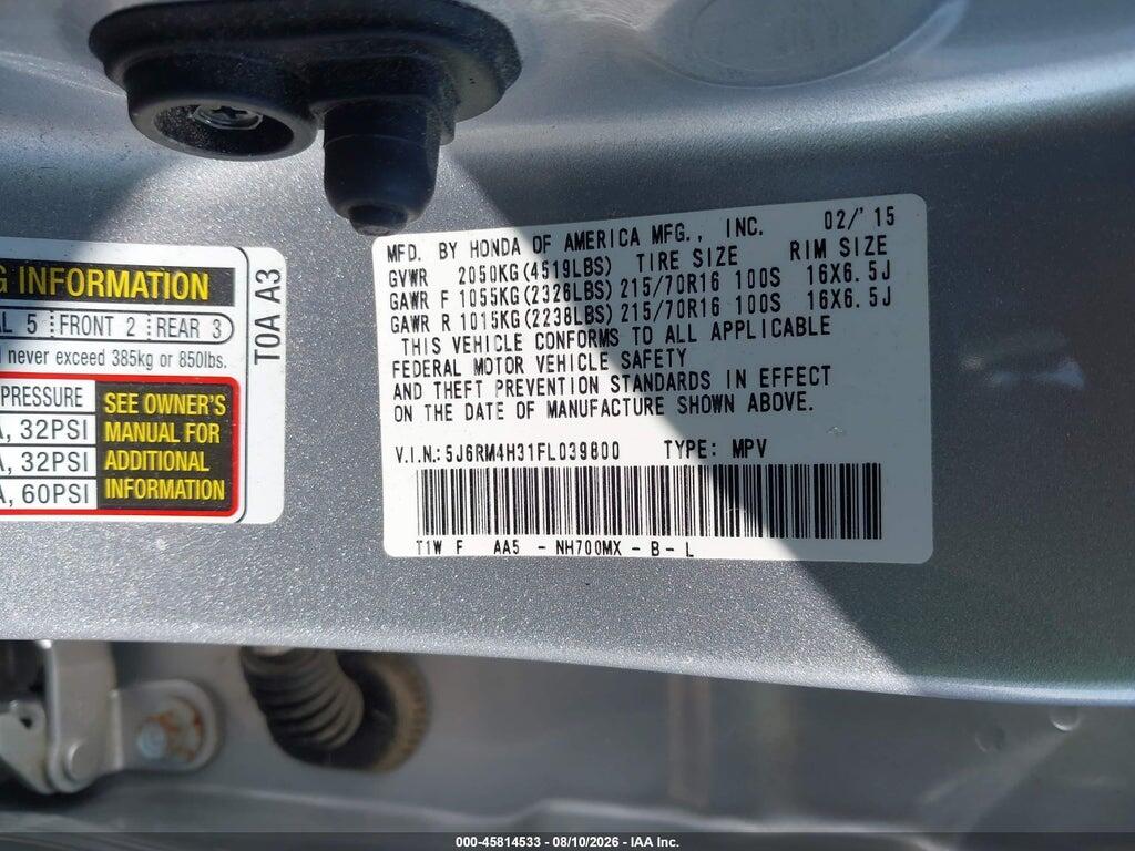 5J6RM4H31FL039800 2015 HONDA CR-V photo no. 9