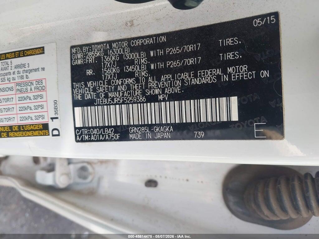 JTEBU5JR5F5259386 2015 TOYOTA 4RUNNER photo no. 9