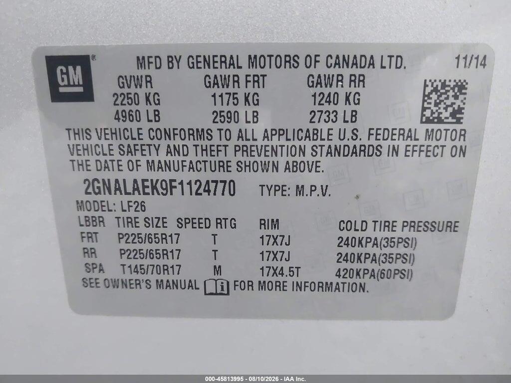 2GNALAEK9F1124770 2015 CHEVROLET EQUINOX photo no. 9