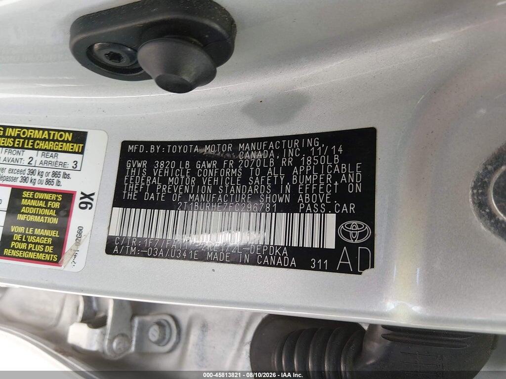 2T1BURHE7FC296781 2015 TOYOTA COROLLA photo no. 9