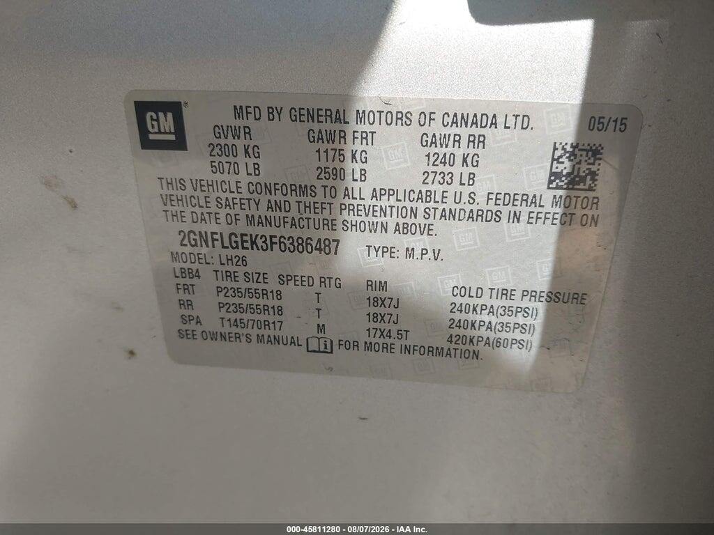 2GNFLGEK3F6386487 2015 CHEVROLET EQUINOX photo no. 9