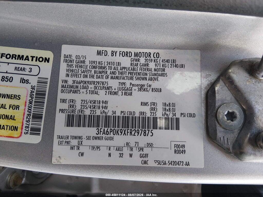 3FA6P0K9XFR297875 2015 FORD FUSION photo no. 9