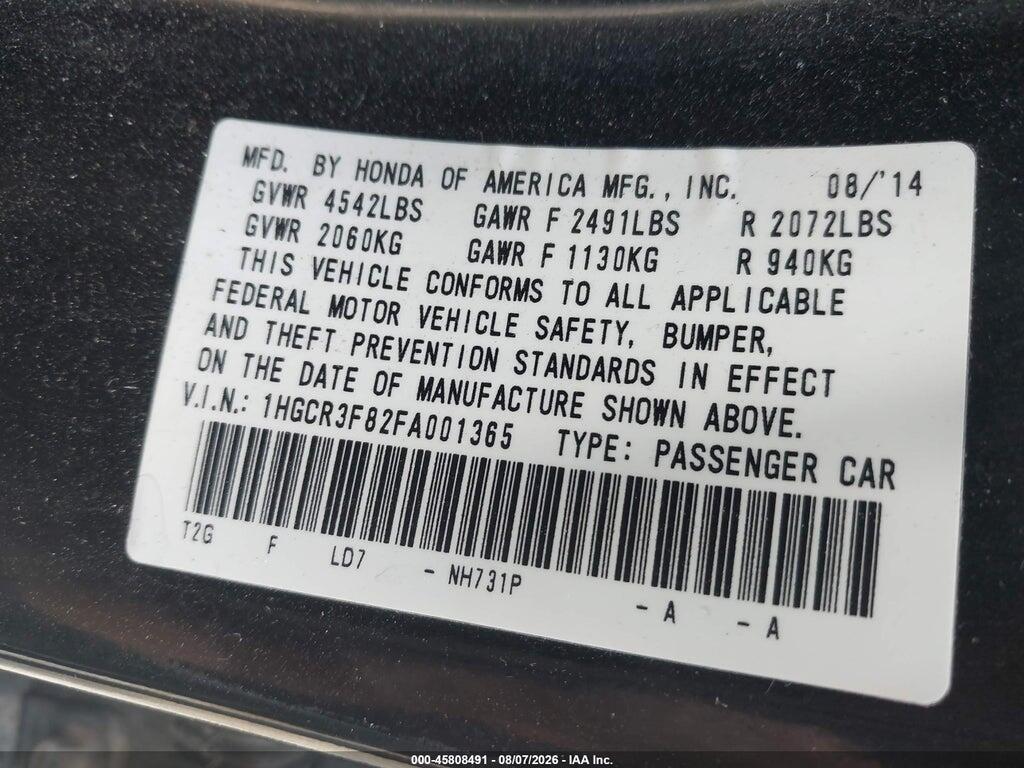 1HGCR3F82FA001365 2015 HONDA ACCORD photo no. 9