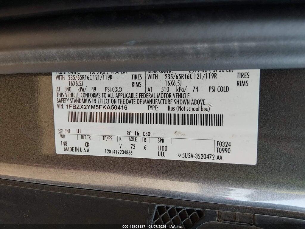 1FBZX2YM5FKA50416 2015 FORD TRANSIT-350 photo no. 9