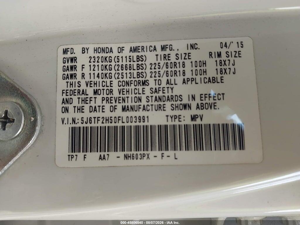 5J6TF2H50FL003991 2015 HONDA CROSSTOUR photo no. 9