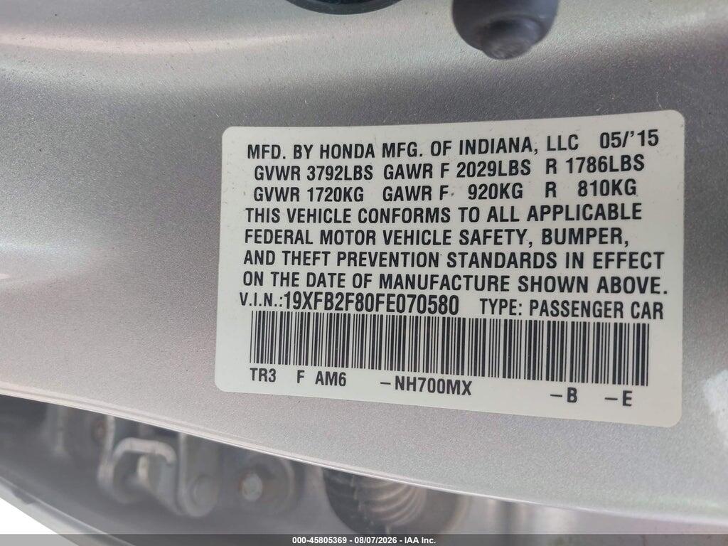 19XFB2F80FE070580 2015 HONDA CIVIC photo no. 9